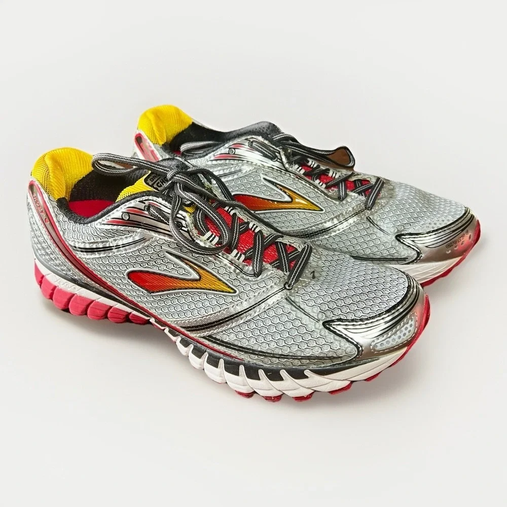Brooks Ghost 6 Running Men's Shoes Silver Red Yellow White Size 9 2E (Wide) - Picture 3 of 11